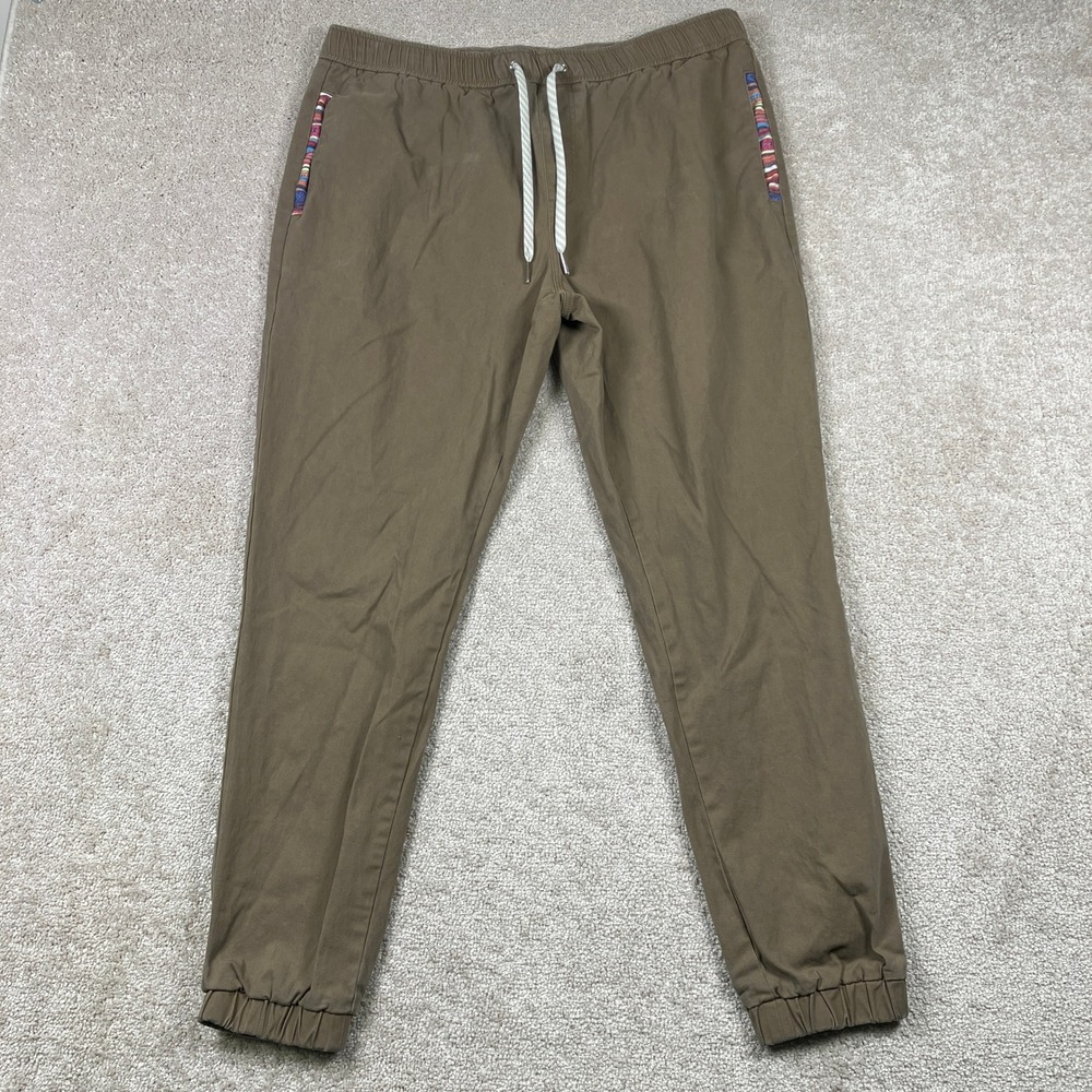 Wowie Joggers Men's XL Tan Khaki Pants Rambler Aztec Trim Casual Stretch